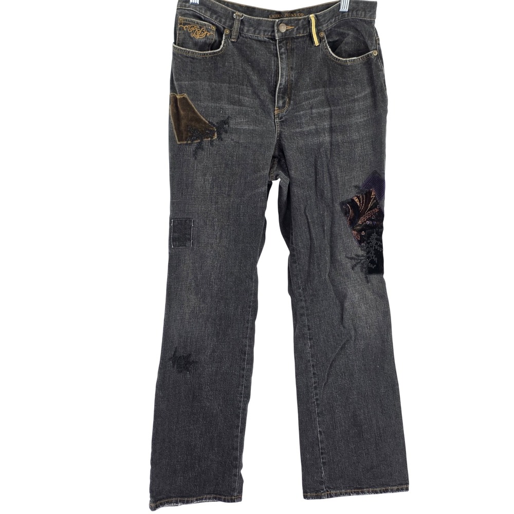 Lauren Ralph Lauren Jeans Women‎ 12 Black Patchwork Distressed Straight Leg Boho